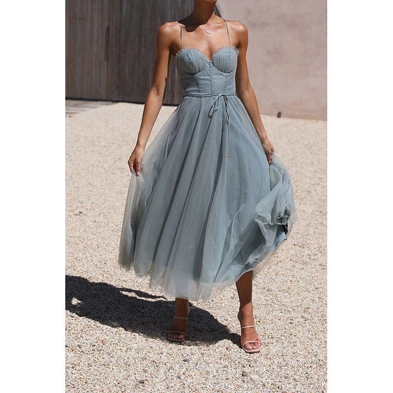 Women's Midi Dress Cocktail Dress Wedding Guest Dress Chiffon Dress Slip Dress Classic Daily Holiday Weekend Regular Fit Plain Sleeveless Spaghetti Strap Black Pink Light Blue Summer