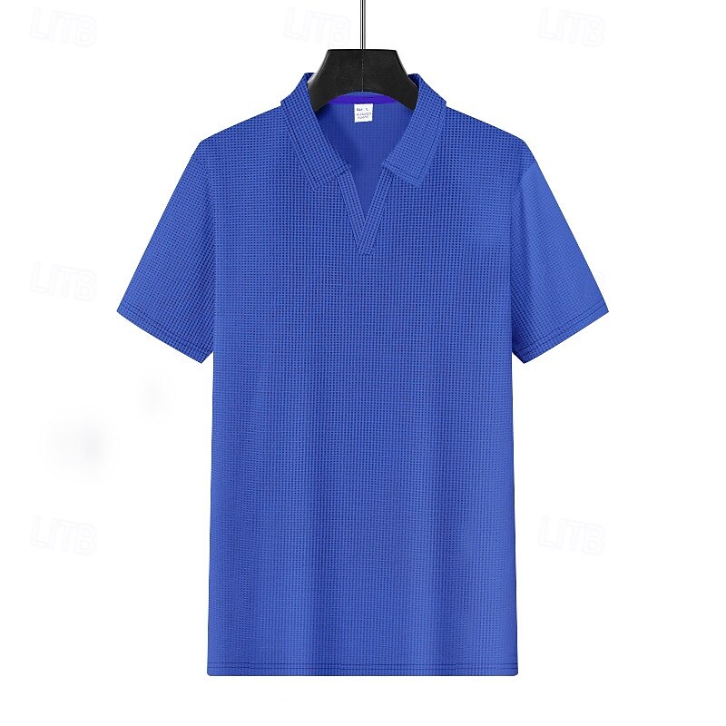Men's Waffle Polo Shirts Golf Shirt Business Casual V Neck Short Sleeve Fashion Basic Solid Color Buttons Summer Spring &  Fall Regular Fit Black White Royal Blue Light Grey Beige Waffle Polo Shirts4
