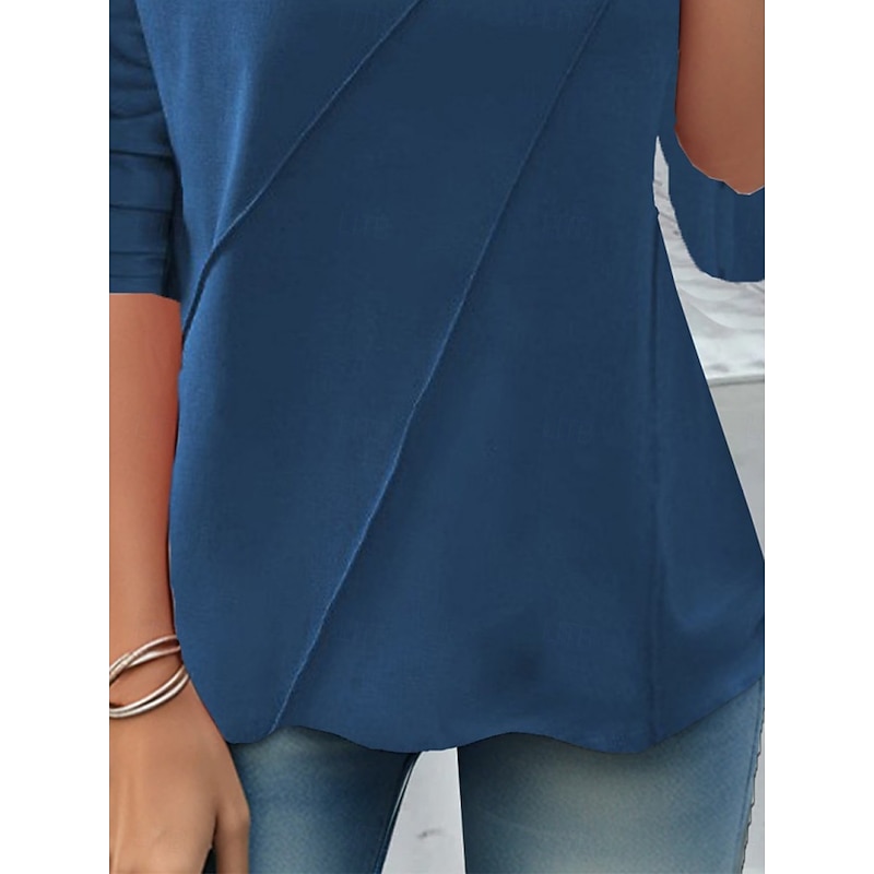 Women's T shirt Long Sleeve Solid Color Stylish Casual Long Sleeve Crew Neck Regular Tops Daily Buttons Black Yellow Red Blue  Spring Prefall3