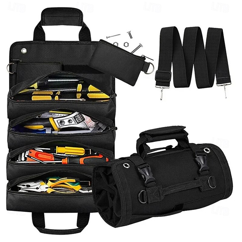 Hardware Tool Roll Storage Bag, Oxford Cloth Tool Pouch, Crossbody & Carry Tool Organizer, Vehicle Tool Storage Roll3