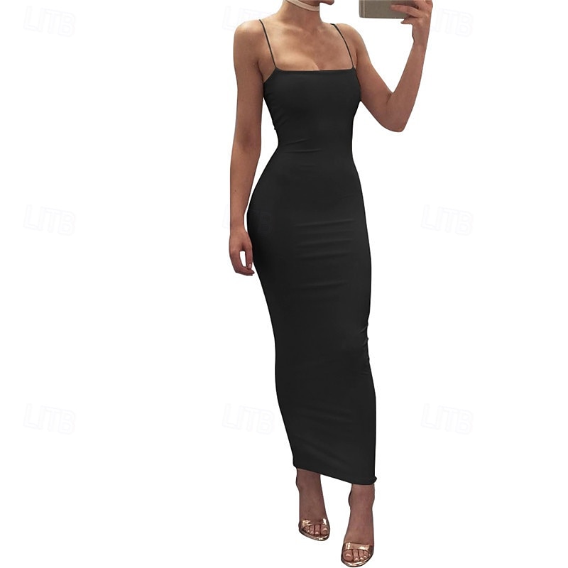 Women's Midi Dress White Dress Graduation Dress Party Dress Slip Dress Elegant Fashion Party Birthday Holiday Regular Fit Plain Sleeveless Spaghetti Strap Black White Red Summer3