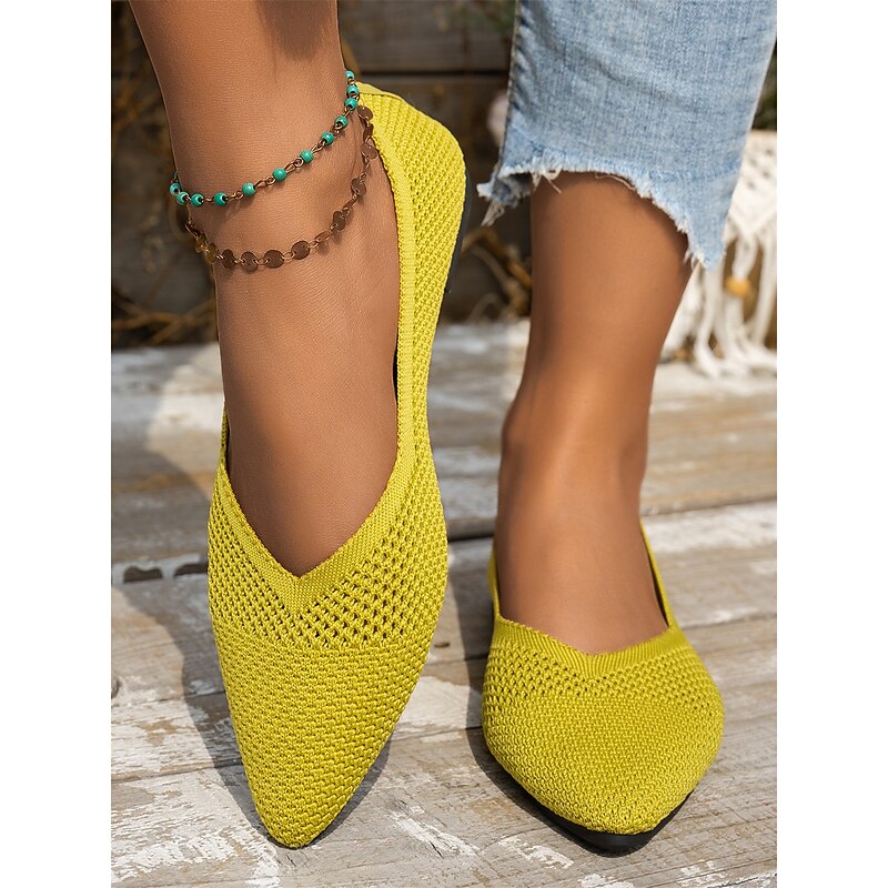 Women's Flyknit Pointed-Toe Flats - Stylish Slip-On Lightweight Shoes for Summer & Daily Wear