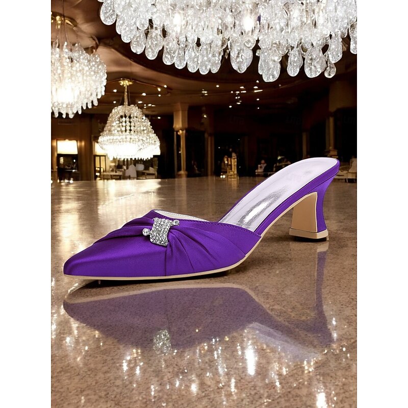 Women's Gold Satin Bow-Embellished Kitten Heel Mules – Elegant Pointed-Toe Slip-On Shoes for Evening & Date Night2