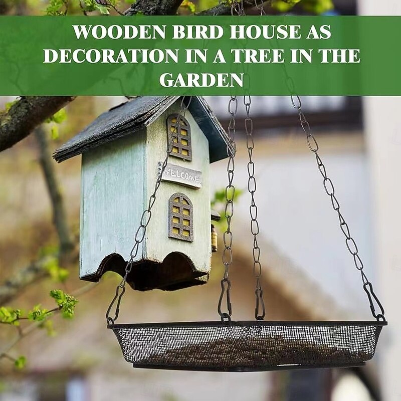 Hanging Bird Feeder, Outdoor Garden Metal Mesh Bird Dining Dish, Suspended Bird Feeding Tray for Yard, Patio, Backyard3