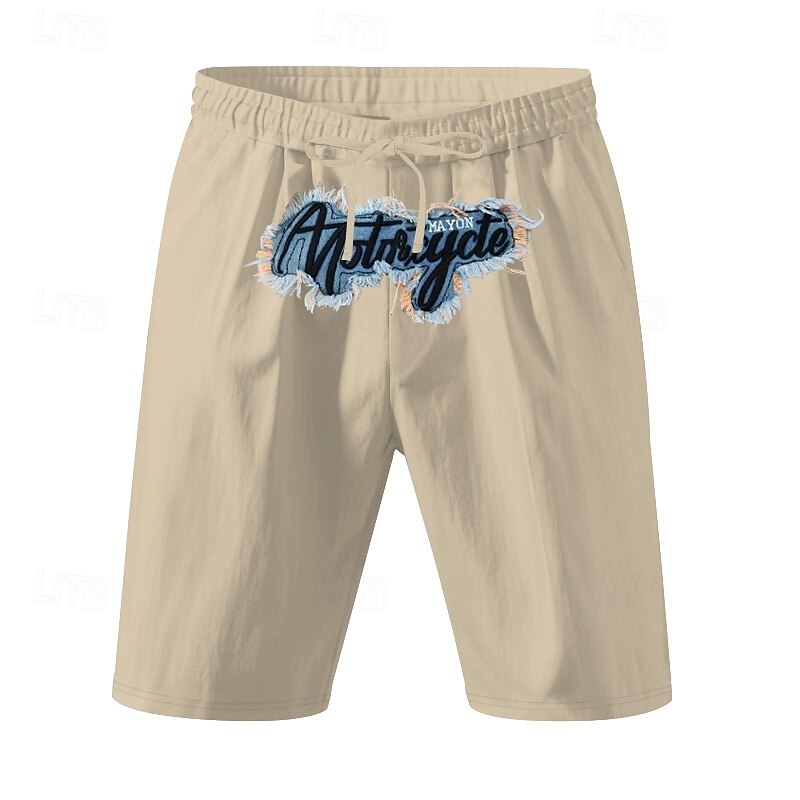 Men's Shorts Linen Shorts Summer Shorts Beach Shorts Embroidered Drawstring Elastic Waist Plain Comfort Breathable Knee Length Outdoor Daily Beach Fashion Hip-Hop Black White4