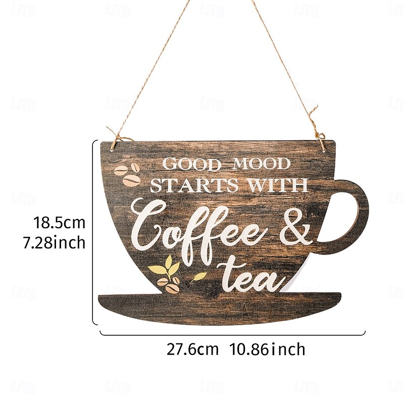 Wooden Coffee Tea Cup Hanging Sign – Lightweight Wall Decor Plaque, Cozy Indoor Wooden Sign for Home, Café, Bar, Shop, and Restaurant Decoration2
