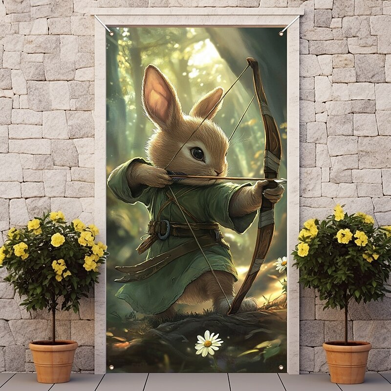 Hunter Rabbit Animal Door Decorations Door Covers Door Tapestry Door Curtain Decoration Backdrop Indoor/Outdoor Door Banner for Front Door Farmhouse3