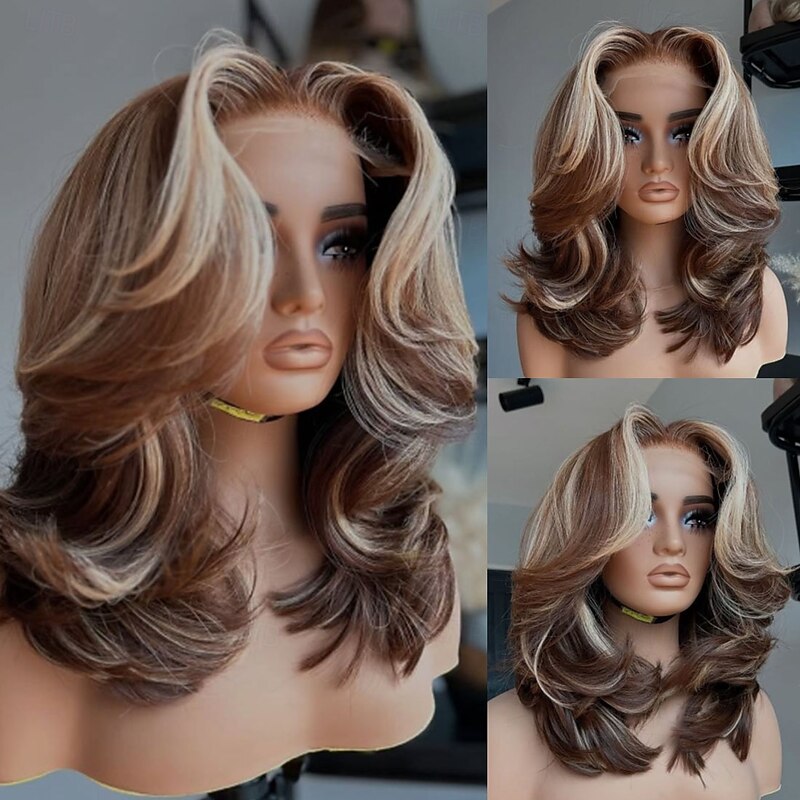 Remy Human Hair 5x5 Closure 13x4 Lace Front Wig Short Bob Brazilian Hair Wavy Multi-color Wig 130% 150% Density Highlighted / Balayage Hair Natural Hairline Glueless Pre-Plucked For Women Short Human