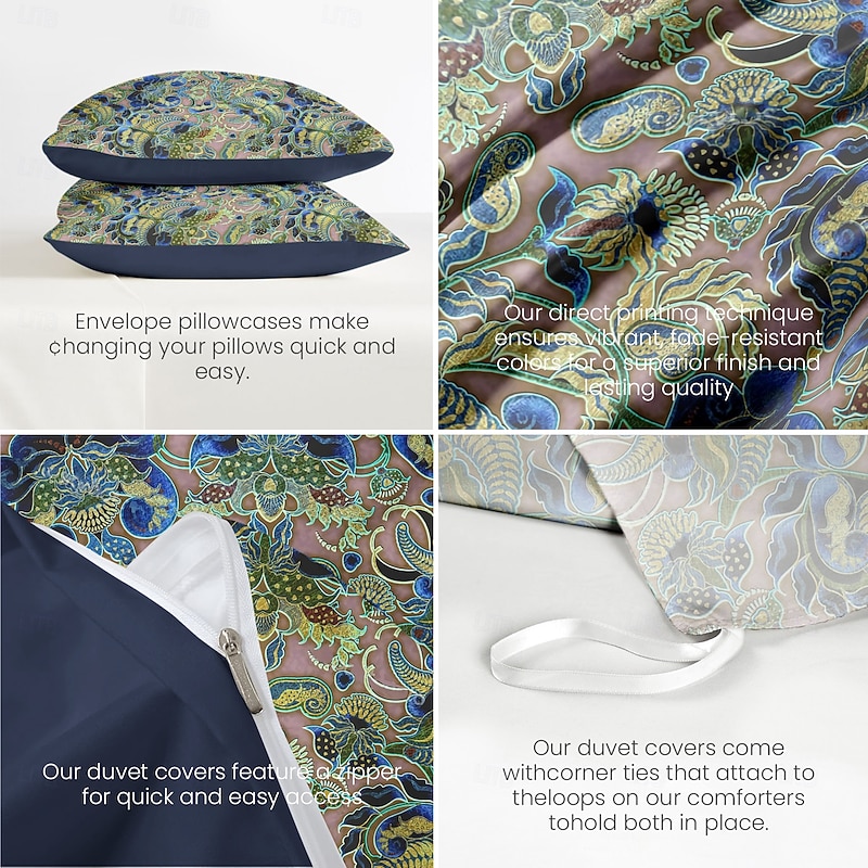 Floral Duvet Cover Set 100% Cotton Soft and Breathable Bedding Featuring Peacock Flowers Lightweight and Durable Quilt Cover Comfortable for All Seasons Easy to Care3