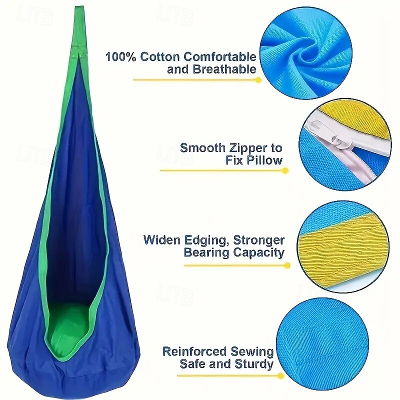 1Pc Convenient Hanging Chair Inflatable Hammock and Hanging Bag 100% Polyester Hand Wash Perfect for Indoor/outdoor Relaxation and Play can Be Used As A Gift4