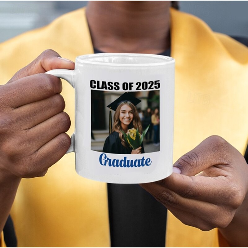 Personalized Graduation Gift Mug,Class of 2025 Custom Photo Coffee Cup, Graduate Gift for Him or Her, Congrats Graduation Party Favor, 11oz Ceramic Keepsake Cup