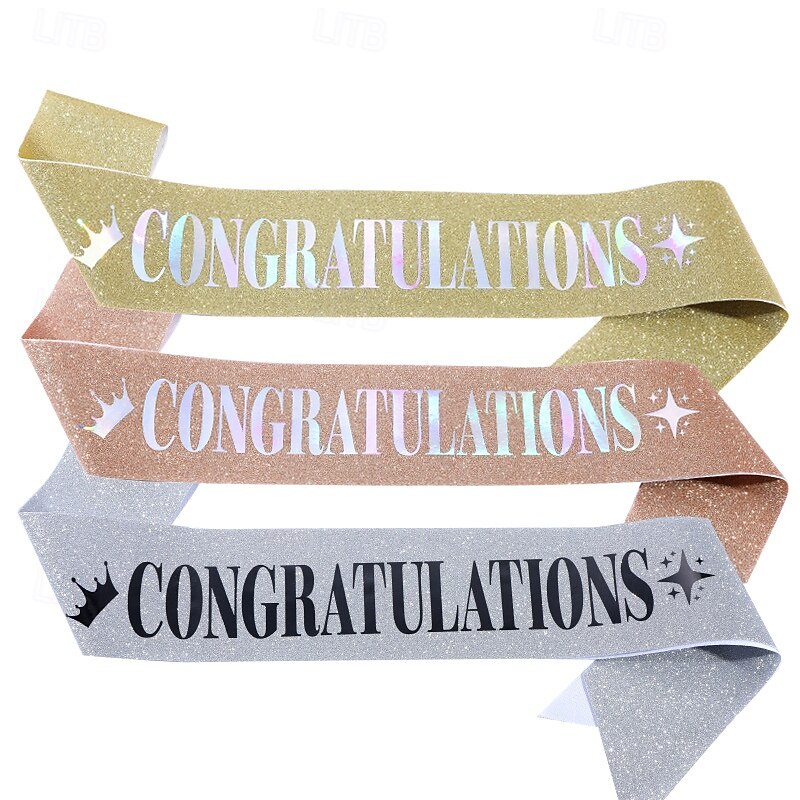 Graduation Party Sash, Congratulations Glittered Pink Sash, Single Party Supplies, Celebration Ceremony Honor Stole2