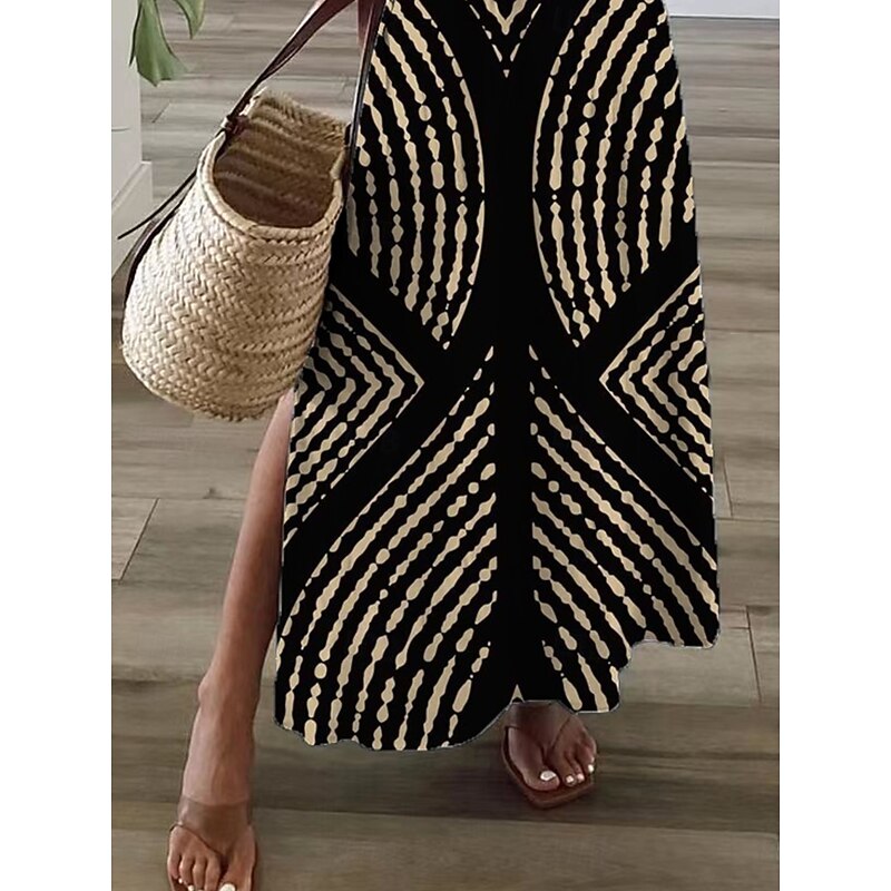 Women's Maxi Dress T Shirt Dress Tee Dress Sundress Shift Dress Summer Dress Bohemia Vintage Party Holiday Beach Regular Fit Geometric Vintage Bohemian Short Sleeve Crew Neck Black Summer Spring3