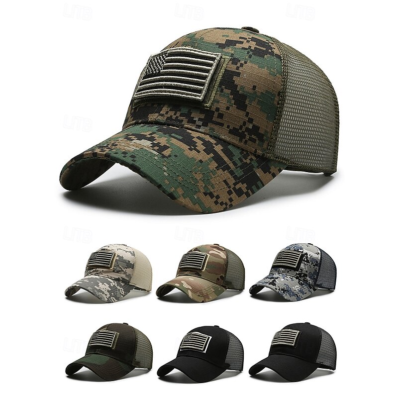 Men's Mesh Camouflage Baseball Cap with American Flag Patch - Tactical style for outdoor enthusiasts and military enthusiasts for daily and field activities2