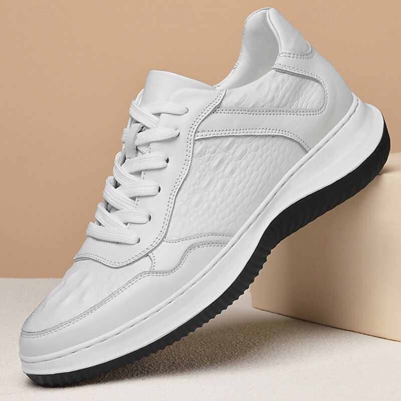 Men's Classic White Leather Sneakers with Subtle Stitching - Versatile Footwear for Daily Wear and Casual Outings2