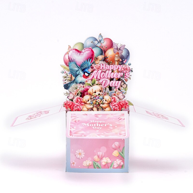 1pc Happy Mother's Day Pop-Up Card With Note Card And Envelope Best Mom Ever 3D Greeting Card Flowers Butterflies Pop Up Box Card Best Gift For Mum Mother Grandmother Stepmother Daughter Woma2