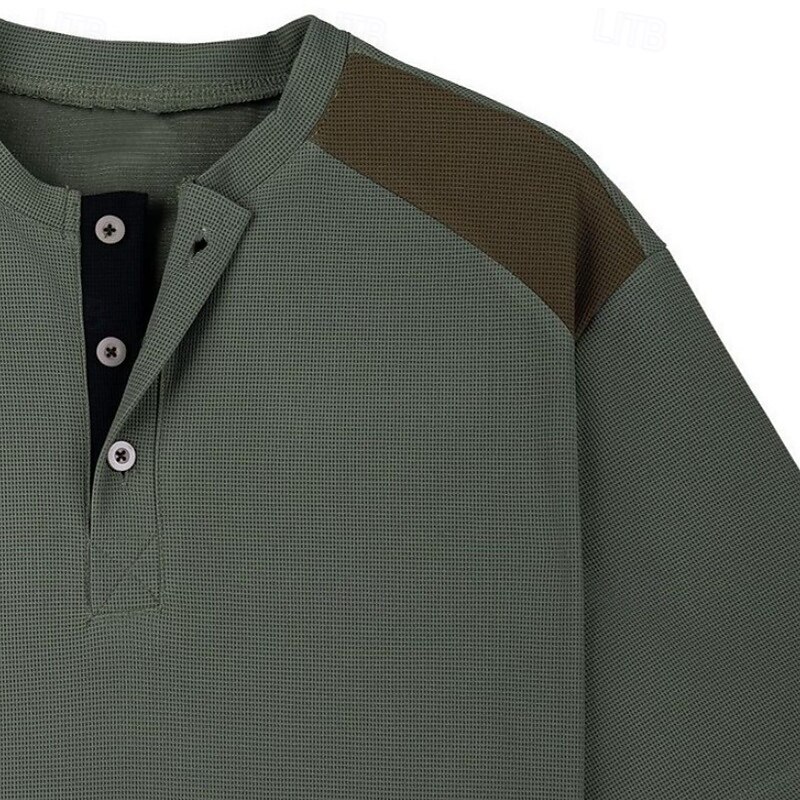 Men's Waffle Henley Shirt Tee Short Sleeve Solid Color Vintage Daily Patchwork Buttons Henley Outdoor Casual Daily Summer Spring &  Fall Black White Burgundy Henley T-Shirt4