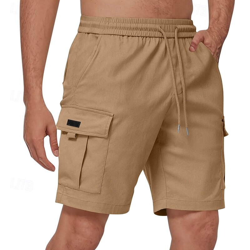 Men's Cargo Shorts Shorts Summer Shorts Drawstring Elastic Waist Multi Pocket Plain Comfort Wearable Knee Length Outdoor Sport Daily Fashion Casual Black Blue