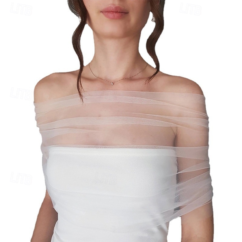 Detachable Tulle Shawl, 130cm/51 White Bridal Tulle Sleeves Lace Sheer Puffy Sleeves Dress Sheer Capes Cover Up Accessory for Wedding, Costume, Formal Party Prom3