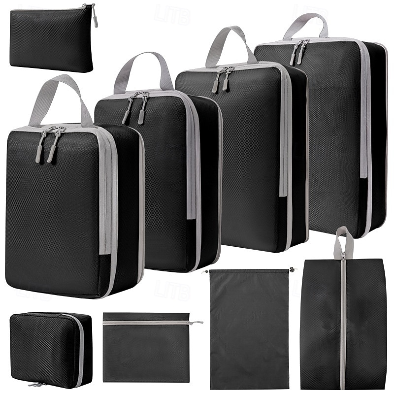 Compression Travel Packing Cubes Set for Luggage Storage and Backpack Organizer Space Savers, Digital, Toiletry, Makeup, Clothes, Shoes, Travel Bags