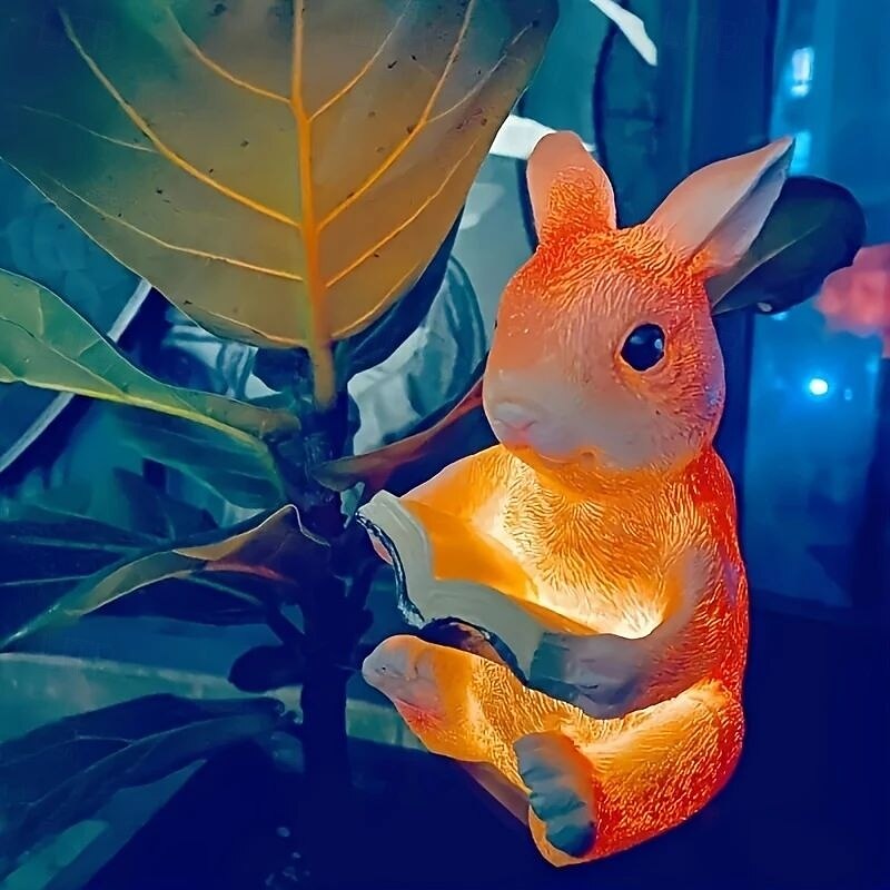LED Solar Outdoor Landscape Garden Lights Reading Rabbit Light Resin Crafts LED Outdoor Lighting Landscape Light Lawn Garden Path Holiday Decoration 1PC2