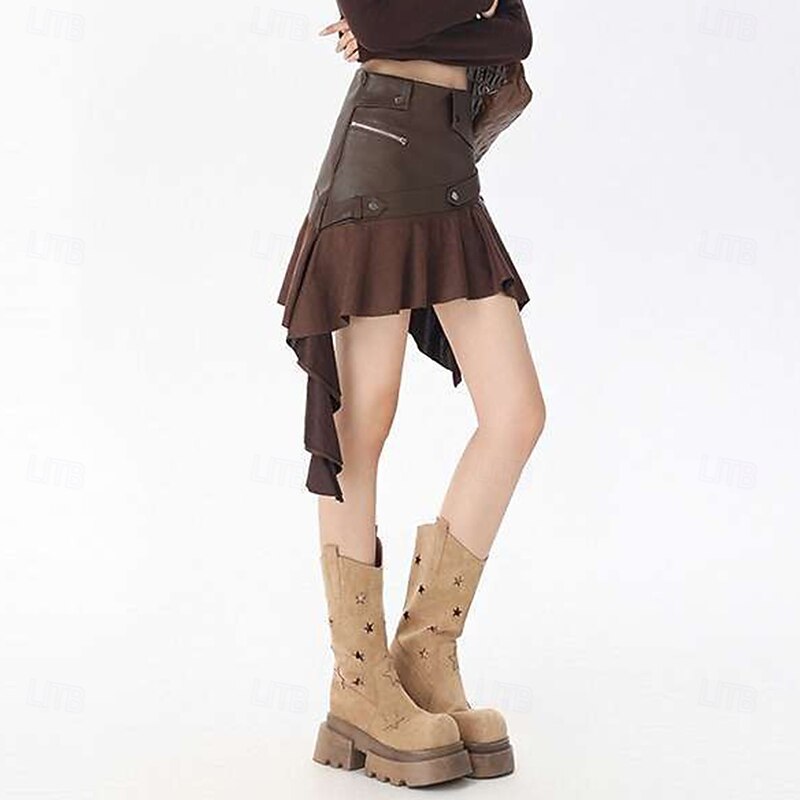 Retro Vintage Medieval Steampunk Mini Skirt Pirate Ruffle Asymmetric Hem Fancy Dress Women's Halloween Carnival Casual Daily Ren Faire Adults' Skirt3