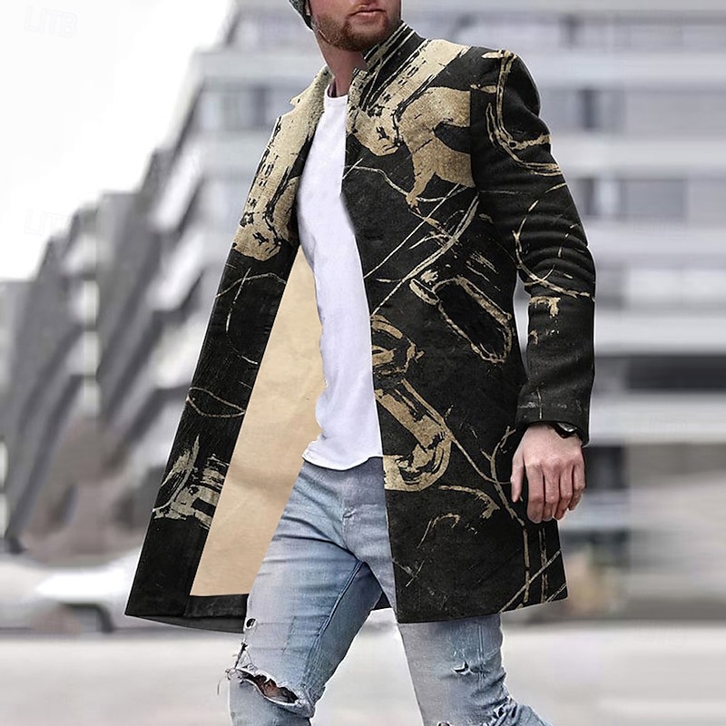 Men's Winter Coat Overcoat Coat Daily Wear Vacation With Pockets Print Front Pocket Fall & Winter Graphic Gradient Ramp Streetwear Sport Turndown Regular Regular Fit Black Red Brown Green Rainbow3