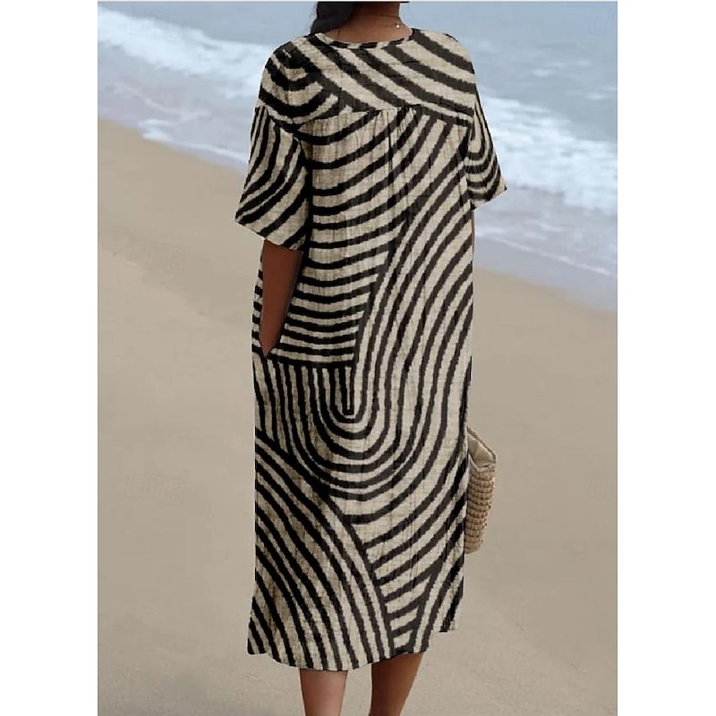 Women's Midi Dress Sundress A Line Dress Vacation Casual Beach linen like Going out Loose Fit Short Sleeve V Neck claret Orange off-white Dark Gray2