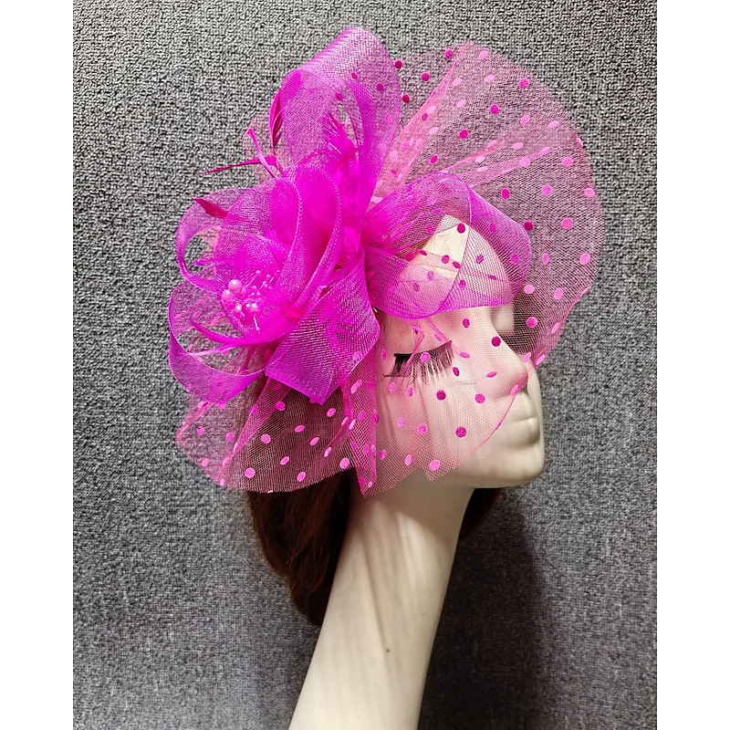 Fascinators Net Veil Hat Wedding Ladies Day With Feather Pearl Headpiece Headwear4