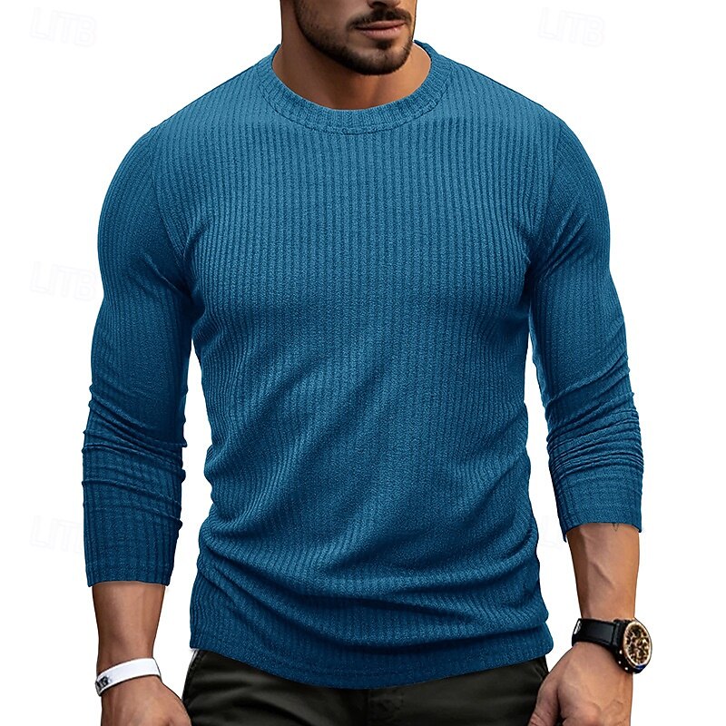 Men's T Shirt Tee Tee Top Long Sleeve Shirt Long Sleeve Crew Neck Spring Fall Plain Fashion Designer Basic Jacquard Vacation Street Going out White Blue Army Green Top Tee for Men