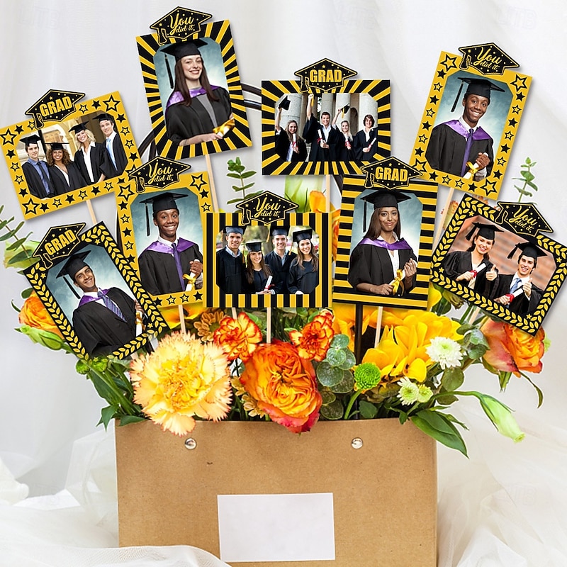18pcs Graduation Season Vase Insert, New Graduation Party Decor, Grad Photo Vase Picks, Graduation Party Decoration for Table Centerpieces