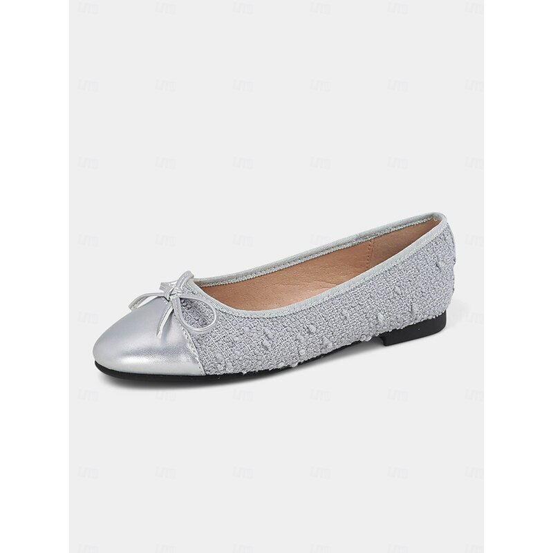Women's Cream Ballet Flats with Bow – Comfortable Slip-On Round Toe Shoes for Everyday Wear and Casual Dates