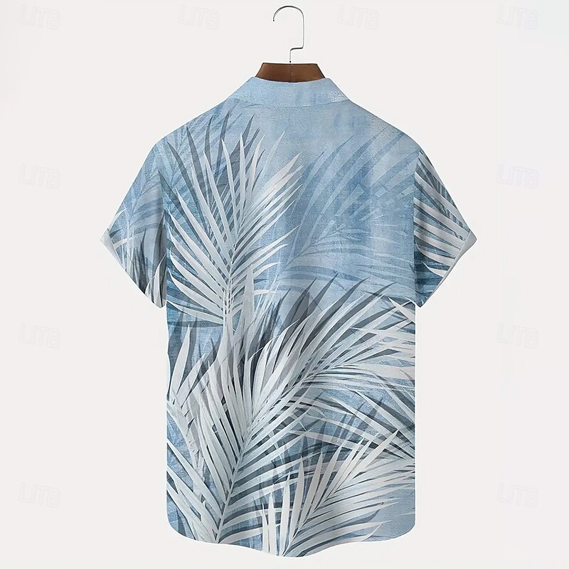 Men's Palm Leaf Tropical Plants Shirt Summer Hawaiian Shirt Button Up Shirt Short Sleeve Hawaiian Vacation Holiday Beach Wear Summer Turndown 3D Print Collared Shirts Front One Pocket Blue2