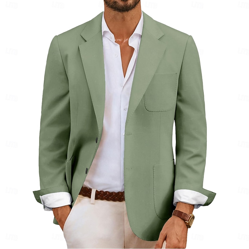Men's Blazer Jacket Sport Coat Notch Collar Fashion Casual Solid Colored Sky Blue Sage Standard Fit Single Breasted Two-buttons