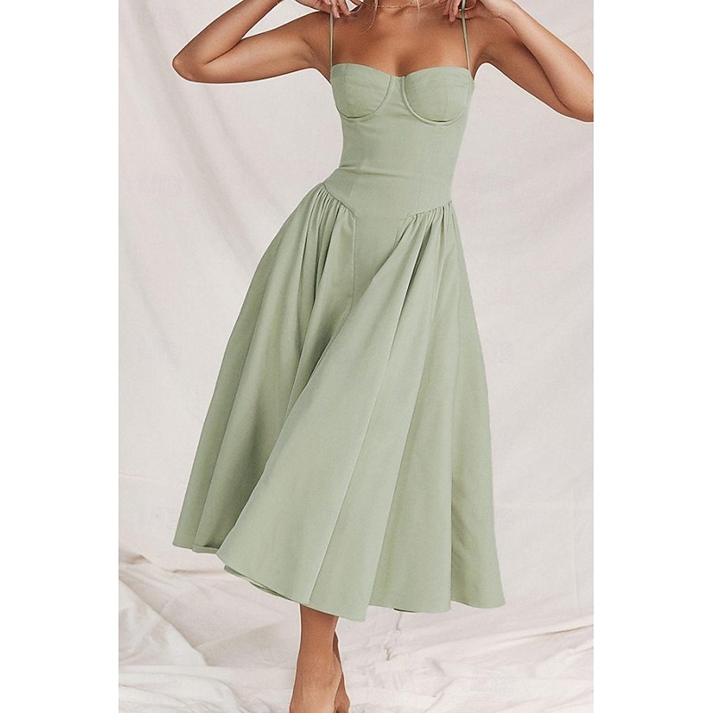 Women's Midi Dress White Dress Graduation Dress Slip Dress Fashion Modern Birthday Graduation Date Regular Fit Plain Sleeveless Spaghetti Strap Black Yellow Light Green Red Summer - Main Image