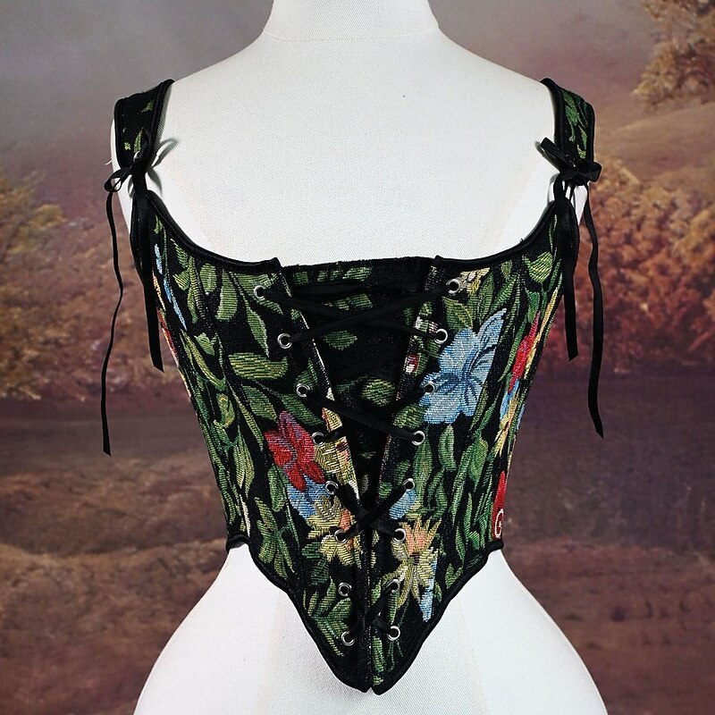 Retro Vintage Medieval Renaissance Corset Vest Bustier Viking Lace up Floral Fancy Dress Women's Celtic Fantasy Halloween Carnival Performance Party LARP Adults' Corset