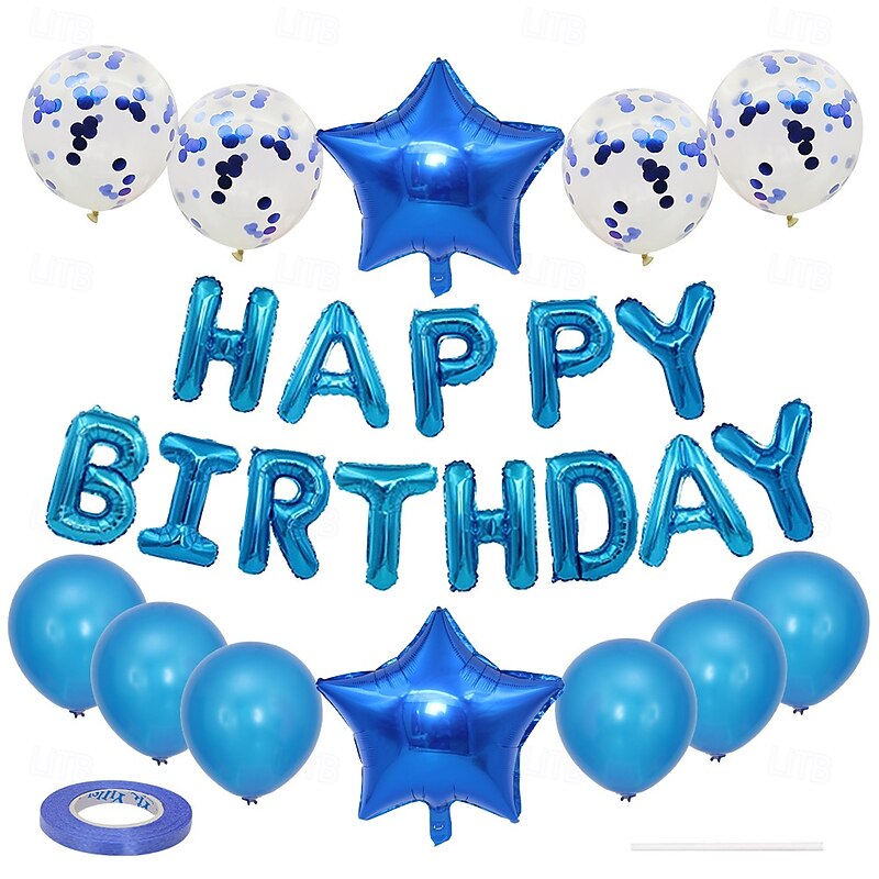 Birthday Party Balloon Set - Star Balloons Glitter balloon Happy Birthday Balloons Banner - Multiple Colors Available4