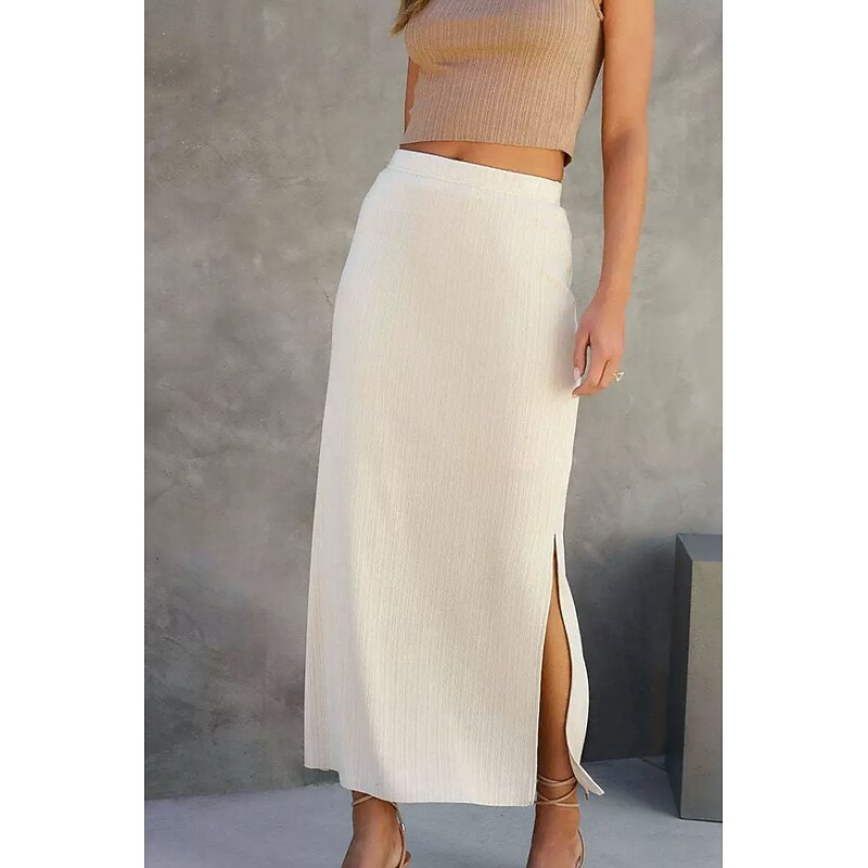 Women's Skirt Bodycon Casual Midi Mid Rise Skirts Plain Split Ends Micro-elastic Street Going out Black White Camel Summer Polyester