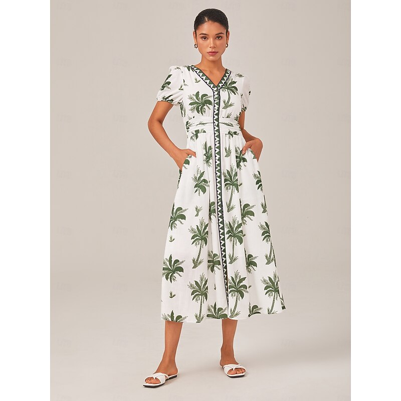 Summer Vacation Floral Cinched Waist Midi Dress