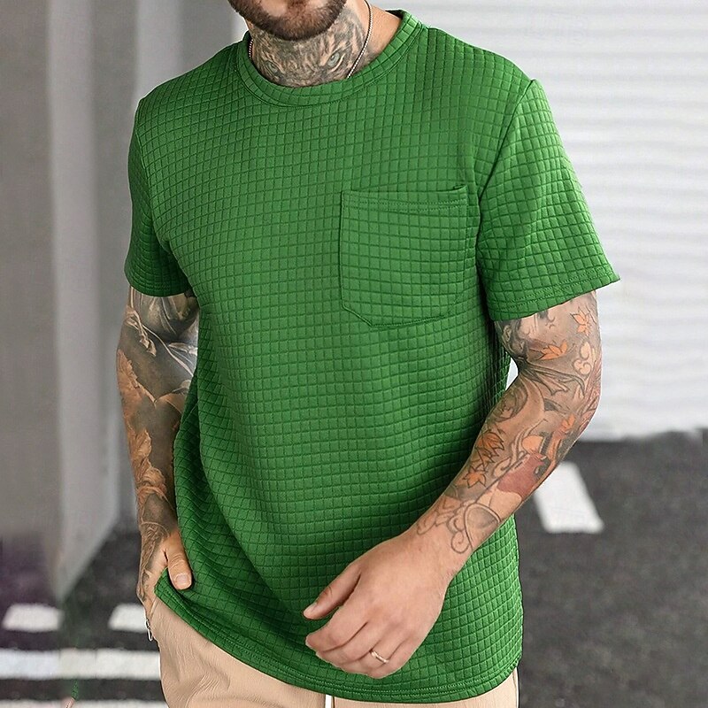 Men's Tee Short Sleeve Shirt Tee Top Short Sleeve Crewneck Summer Letter Print Fashion Designer Front Pocket Vacation Street Going out Green Top Tee for Men2