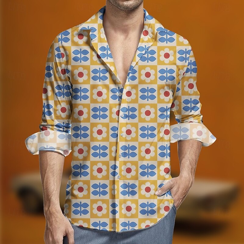 Retro Vintage 1970s Shirt Aloha Shirt Hippie Geometic Fancy Dress Men's Masquerade Party Daily Wear Pride Parade Adults' Shirt4