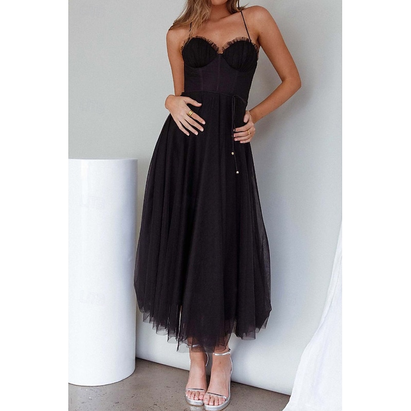 Women's Midi Dress Cocktail Dress Wedding Guest Dress Chiffon Dress Slip Dress Classic Daily Holiday Weekend Regular Fit Plain Sleeveless Spaghetti Strap Black Pink Light Blue Summer3