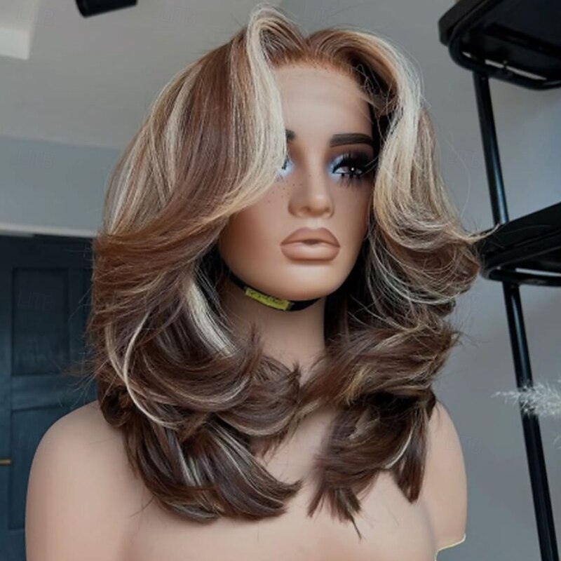 Remy Human Hair 5x5 Closure 13x4 Lace Front Wig Short Bob Brazilian Hair Wavy Multi-color Wig 130% 150% Density Highlighted / Balayage Hair Natural Hairline Glueless Pre-Plucked For Women Short Human4