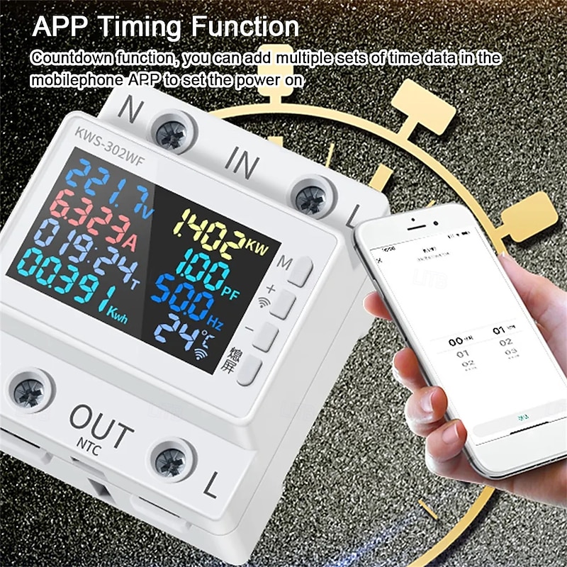 Tuya WiFi 8in1 Power Meter Color Screen 2P Multi-function AC Energy Meter Mobilephone Remotely APP Control 170-270V/63A4