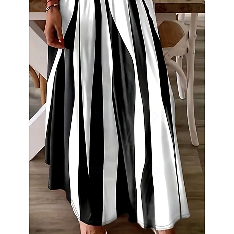 Women's Maxi Dress A Line Dress Summer Dress Slip Dress Elegant Vacation Casual Beach Regular Fit Graphic Geometric Stripe Sleeveless V Neck Black And White Summer3