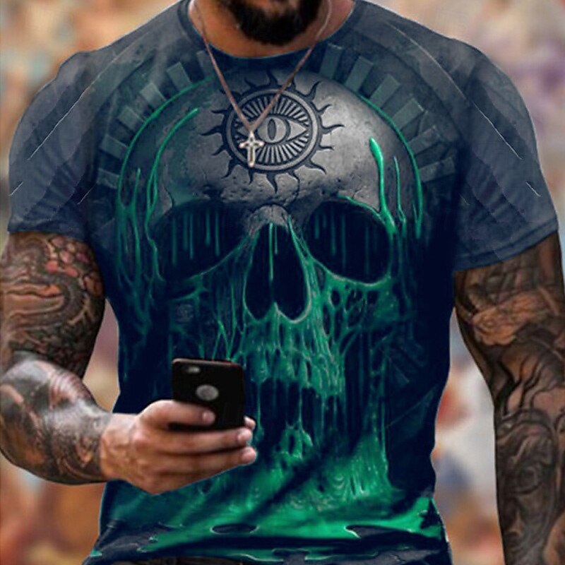 Men's Graphic Skull Shirt T Shirt Halloween Shirt Tee Short Sleeve T shirt 3D Print Crew Neck Shirt Designer Basic Slim Fit Casual Daily Weekend Black Red Green Summer Clothing Apparel Plus Size S M3