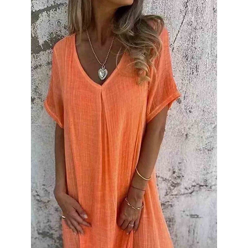 Women's Maxi Dress A Line Dress Solid Color Casual Outdoor Regular Fit Graphic Sleeveless V Neck Fuchsia Orange Dark Blue Gray Summer2