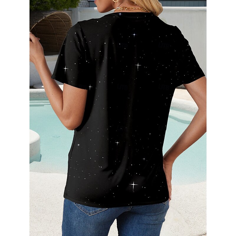 Women's T Shirt Graphic Animal Cat Stylish Casual Short Sleeve Round Neck Regular Tops Daily Weekend Print Black Summer Spring2
