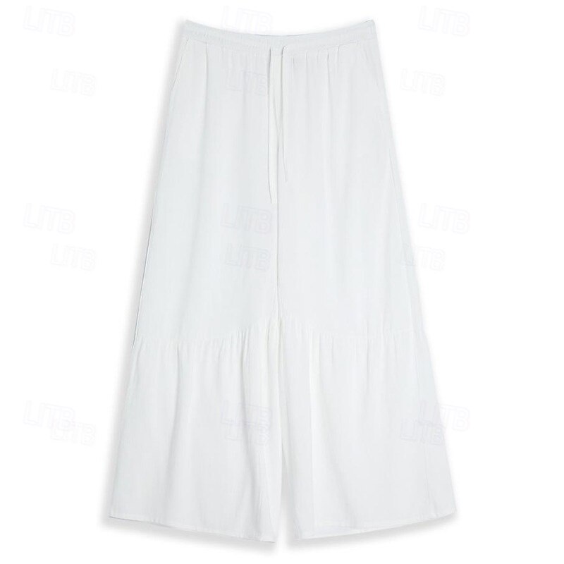 Men's Culottes Wide Leg Linen Pants Trousers Summer Pants Baggy Pants Patchwork Drawstring Elastic Waist Plain Comfort Breathable Outdoor Yoga Gym Fashion Retro Vintage Black White4