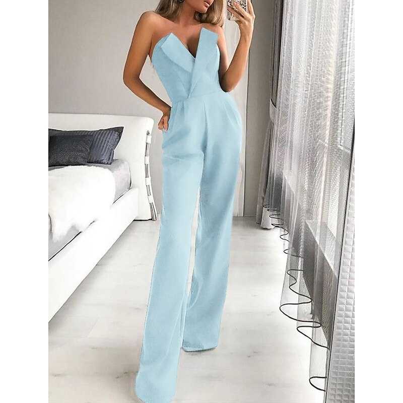 Jumpsuits Wedding Guest Dresses Tuxedo Dress Rompers Dress Party Wear Wedding Party Floor Length Sleeveless Strapless Stretch Fabric with Pocket4